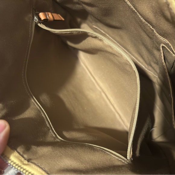 Coach Signature Canvas Yellow Stripe Leather Trim Shoulder Tote Trapezoid Bag - Picture 14 of 15